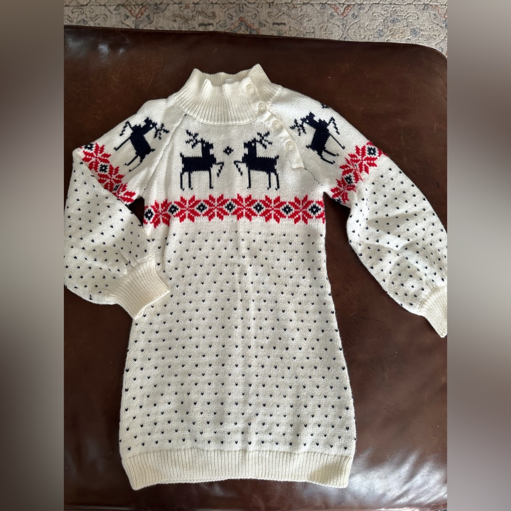 Janie and Jack Fair Isle Sweater dress with puff sleeves size 3